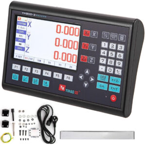 Digital readout unit with linear encoder scale kit used for precise axis position measurement on CNC and manual machines.