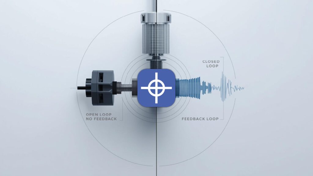 Open loop vs closed loop control visual showing CNC motor feedback comparison, Radonix industrial motion control concept.