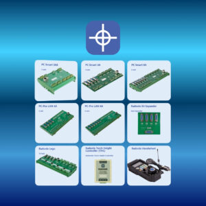 Radonix CNC controllers and accessories displayed under the Radonix logo, showing multiple control boards & hardware modules