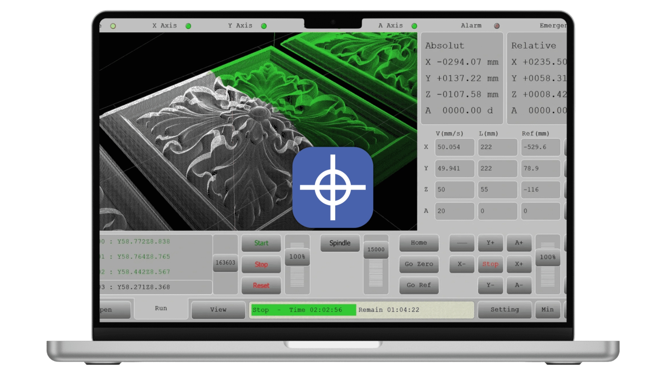 CAD/CAM software interface showing 3D model, CAM toolpaths & CNC execution parameters in an integrated manufacturing workflow