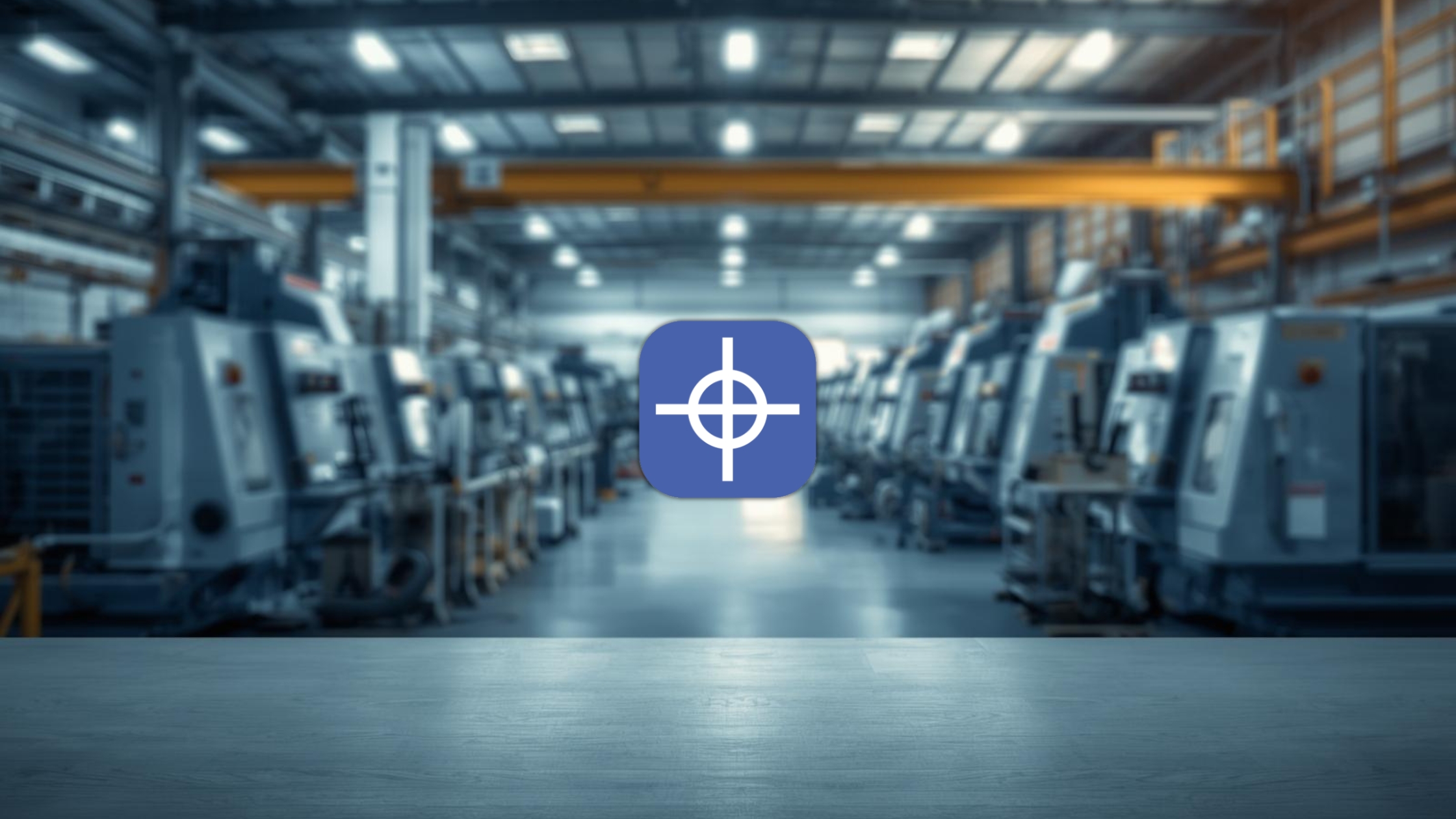 CNC interface with blurred industrial workshop background