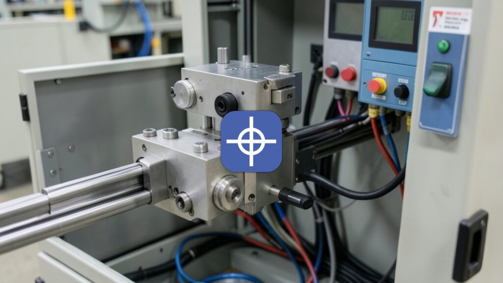 CNC motion control system showing linear axis, actuator, and control wiring inside an industrial machine cabinet