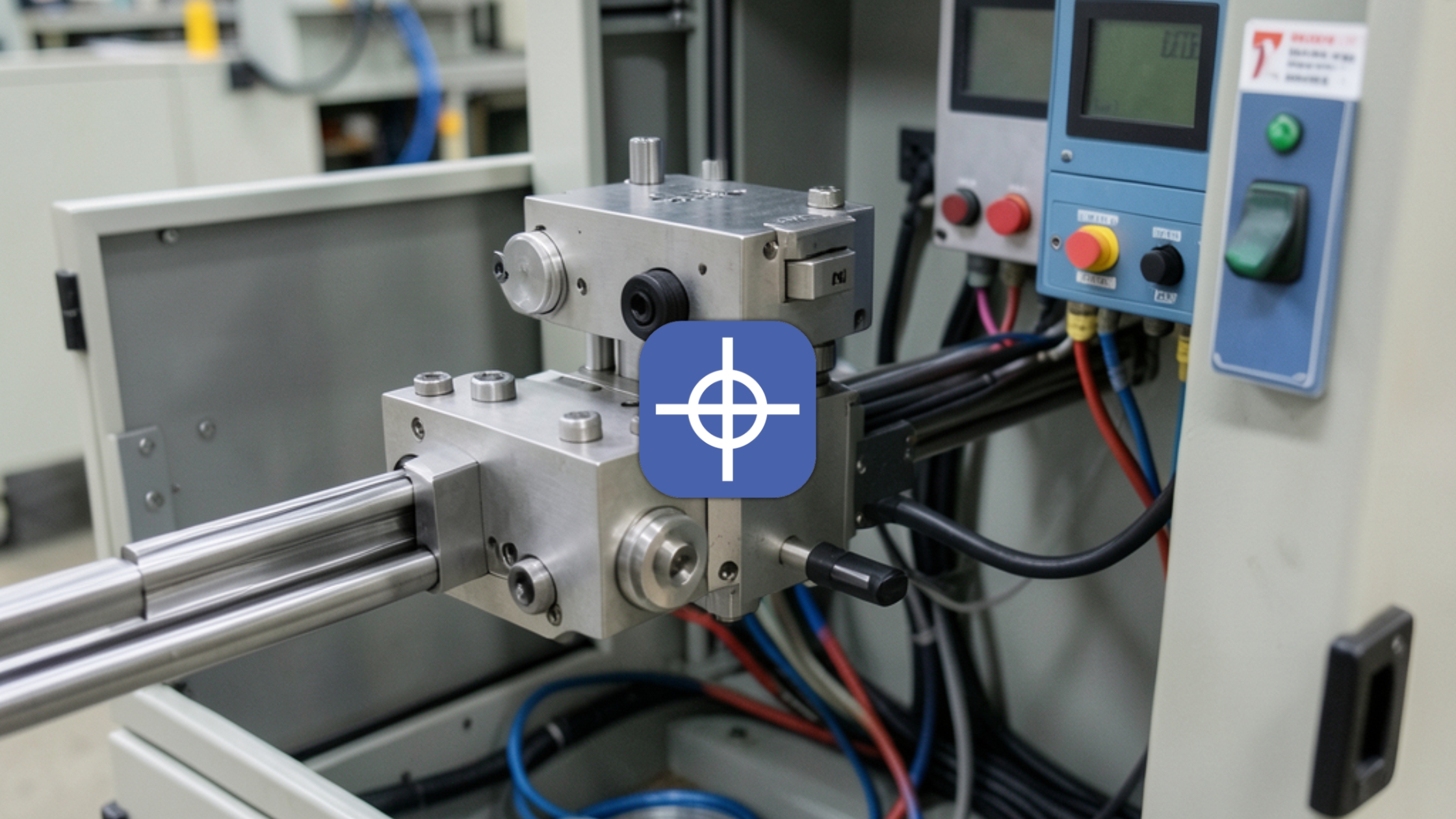CNC motion control system showing linear axis, actuator, and control wiring inside an industrial machine cabinet