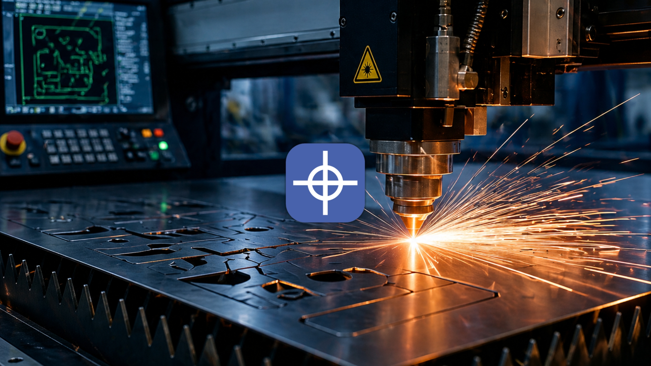 laser cnc controller by radonix controlling high speed laser cutting with sparks and precision metal processing